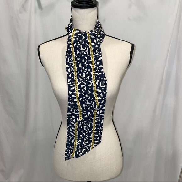 Funky vintage head wrap scarf belt wide navy gold squiggle - Picture 4 of 4